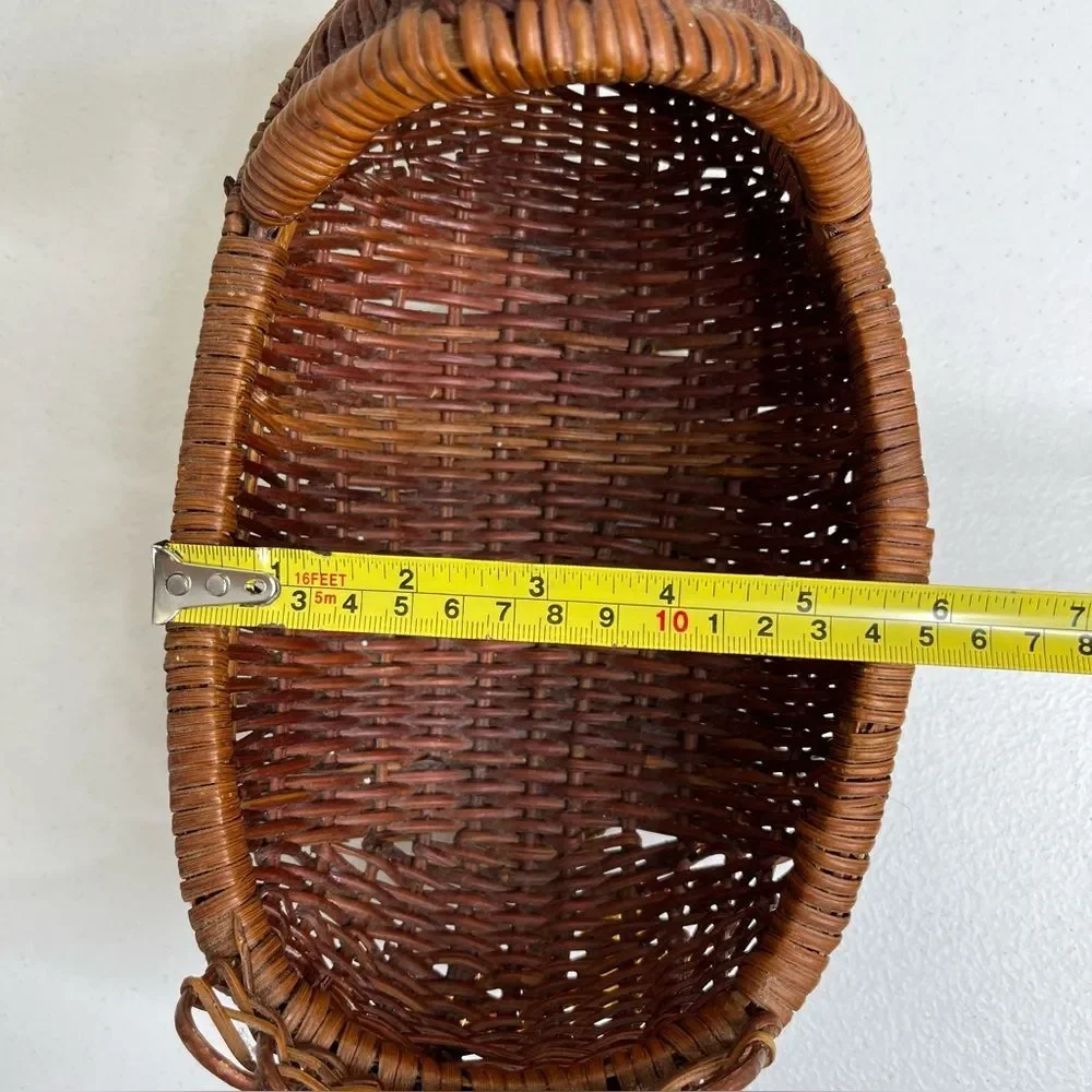 Vintage Brown Rattan Wicker Duck Basket Woven Wood Bird Farmhouse Decor Boho